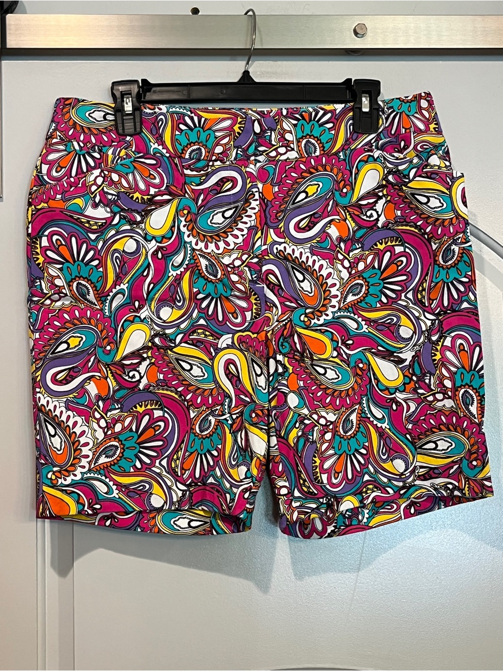 Attyre Vibrant Paisley Print Shorts in Pink, Teal & Yellow. Great style!